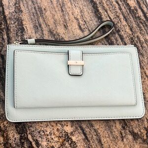 Kate Spade Chic Blue Leather Wristlet Clutch with Tab Closure